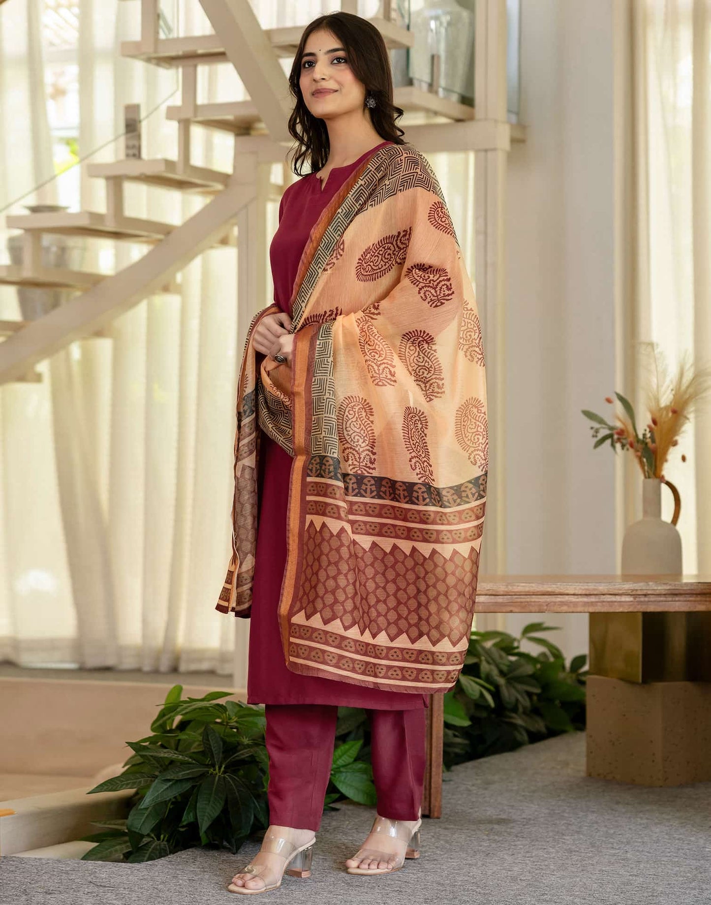 Cotton Solid Straight Kurta with Pant & Dupatta