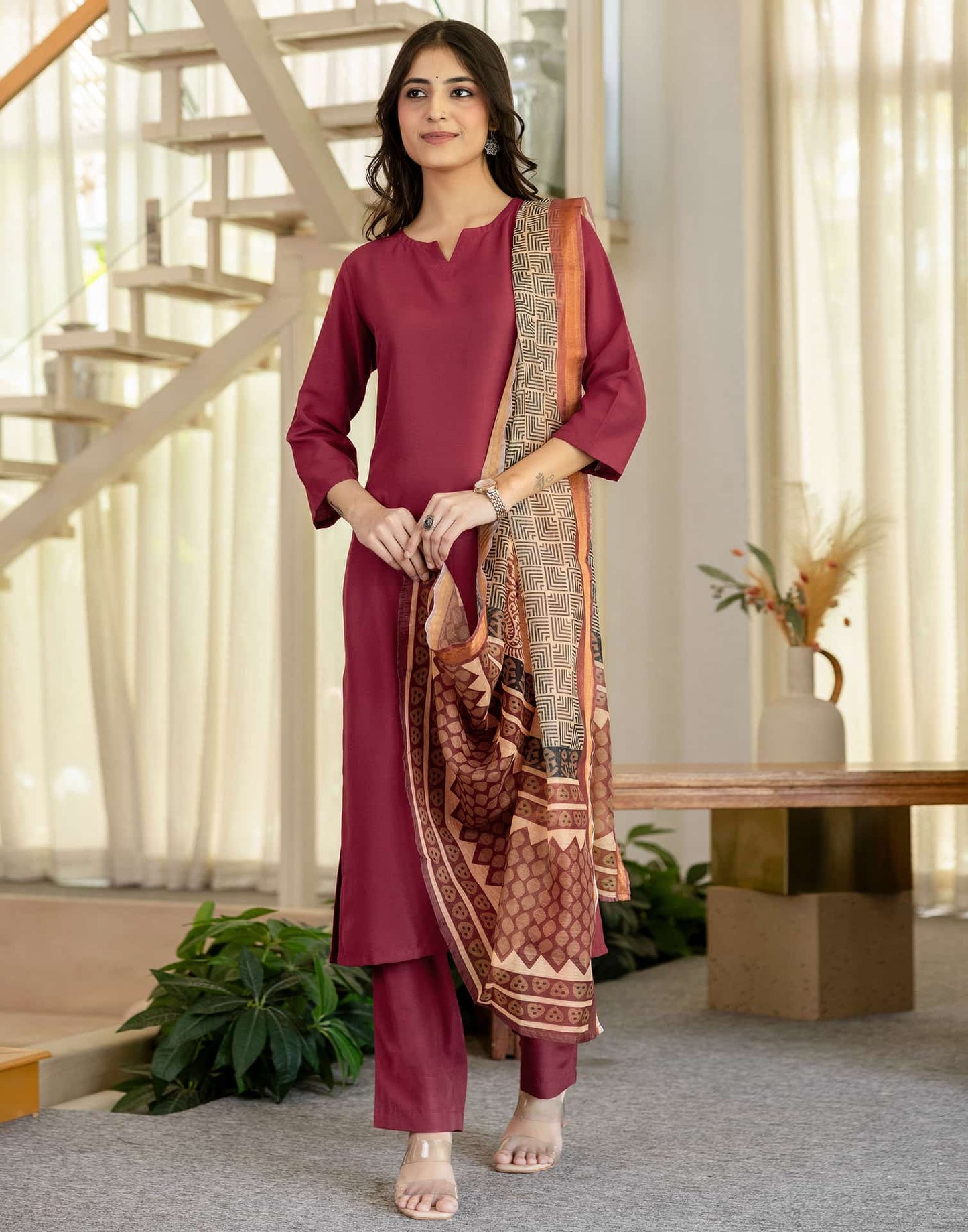 Cotton Solid Straight Kurta with Pant & Dupatta