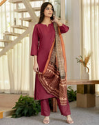 Viscose Rayon Plain Straight 3 Piece Kurta Set