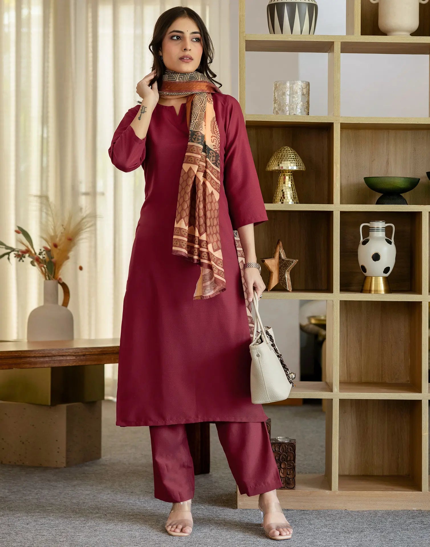 Viscose Rayon Plain Straight 3 Piece Kurta Set