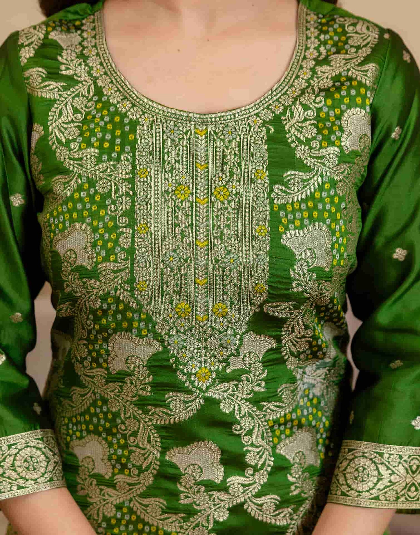 Silk Blend Woven Straight Kurta with Pant & Dupatta