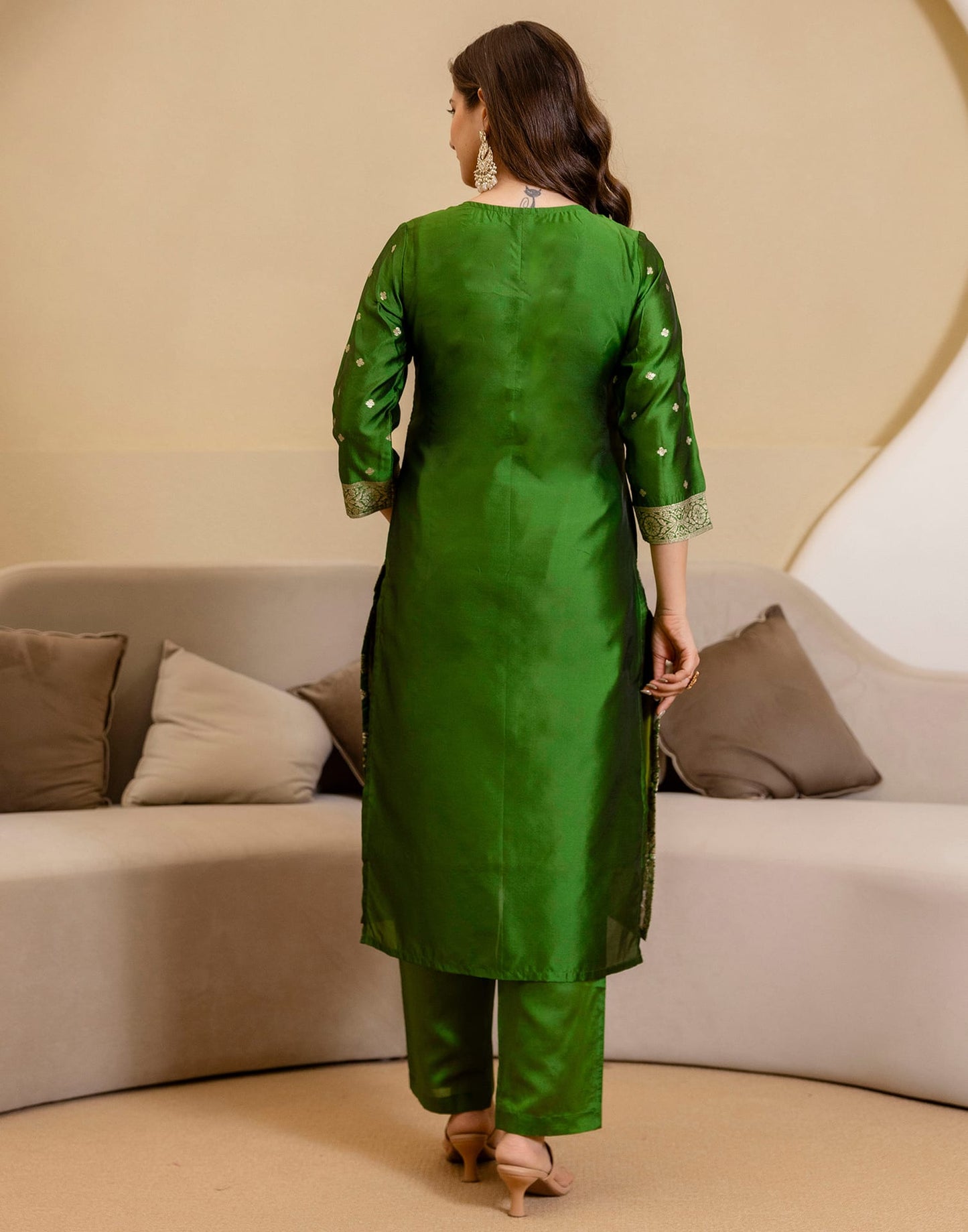 Silk Blend Woven Straight Kurta with Pant & Dupatta