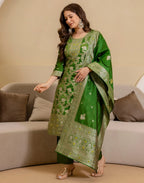 Silk Blend Woven Woven Straight 3 Piece Kurta Set