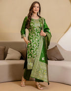 Silk Blend Woven Woven Straight 3 Piece Kurta Set