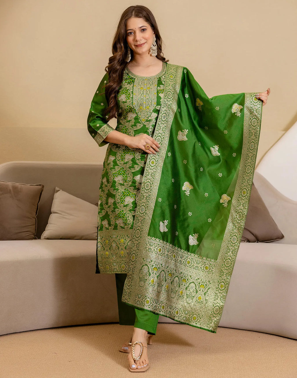 Silk Blend Woven Woven Straight 3 Piece Kurta Set