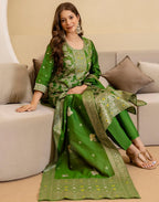 Silk Blend Woven Woven Straight 3 Piece Kurta Set