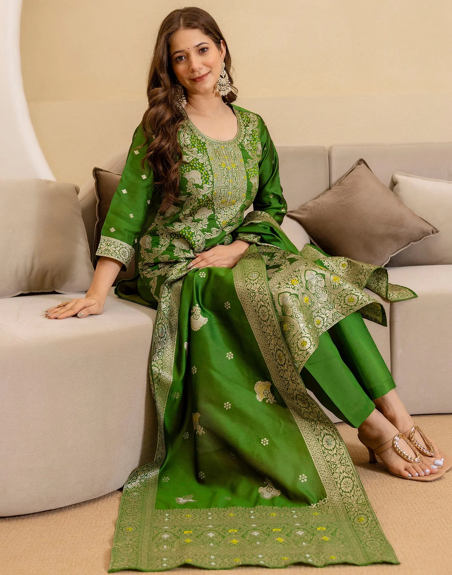 Silk Blend Woven Woven Straight 3 Piece Kurta Set