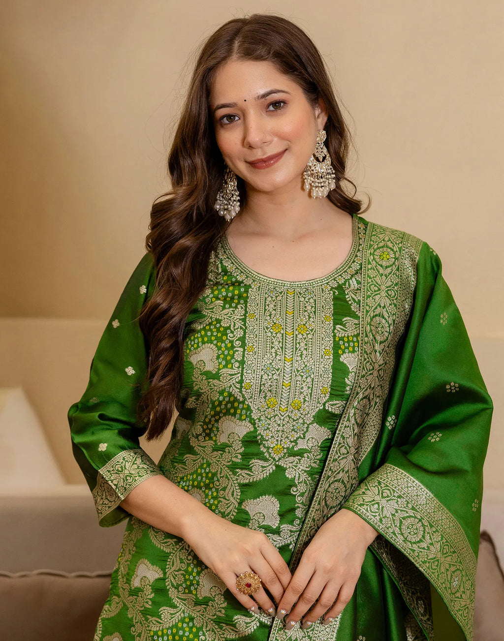 Silk Blend Woven Woven Straight 3 Piece Kurta Set