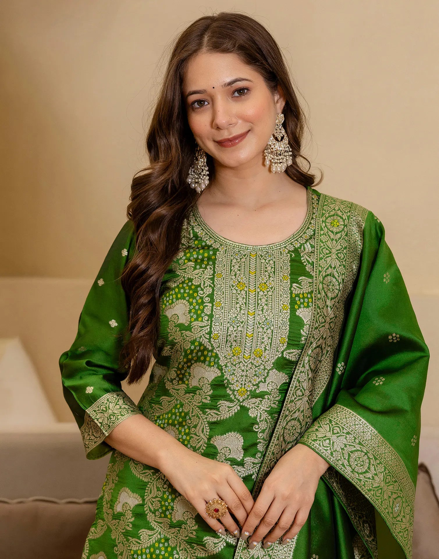 Silk Blend Woven Woven Straight 3 Piece Kurta Set