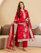 Skylee Taffeta Woven Straight 3 Piece Kurta Set For Woman