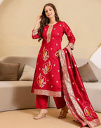 Skylee Taffeta Woven Straight 3 Piece Kurta Set For Woman