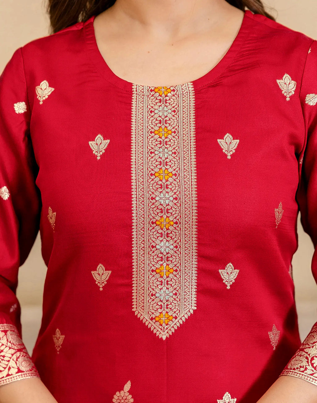 Skylee Taffeta Woven Straight 3 Piece Kurta Set For Woman