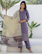 Silk Blend Foil Print Straight 3 Piece Kurta Set