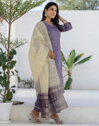 Silk Blend Foil Print Straight 3 Piece Kurta Set