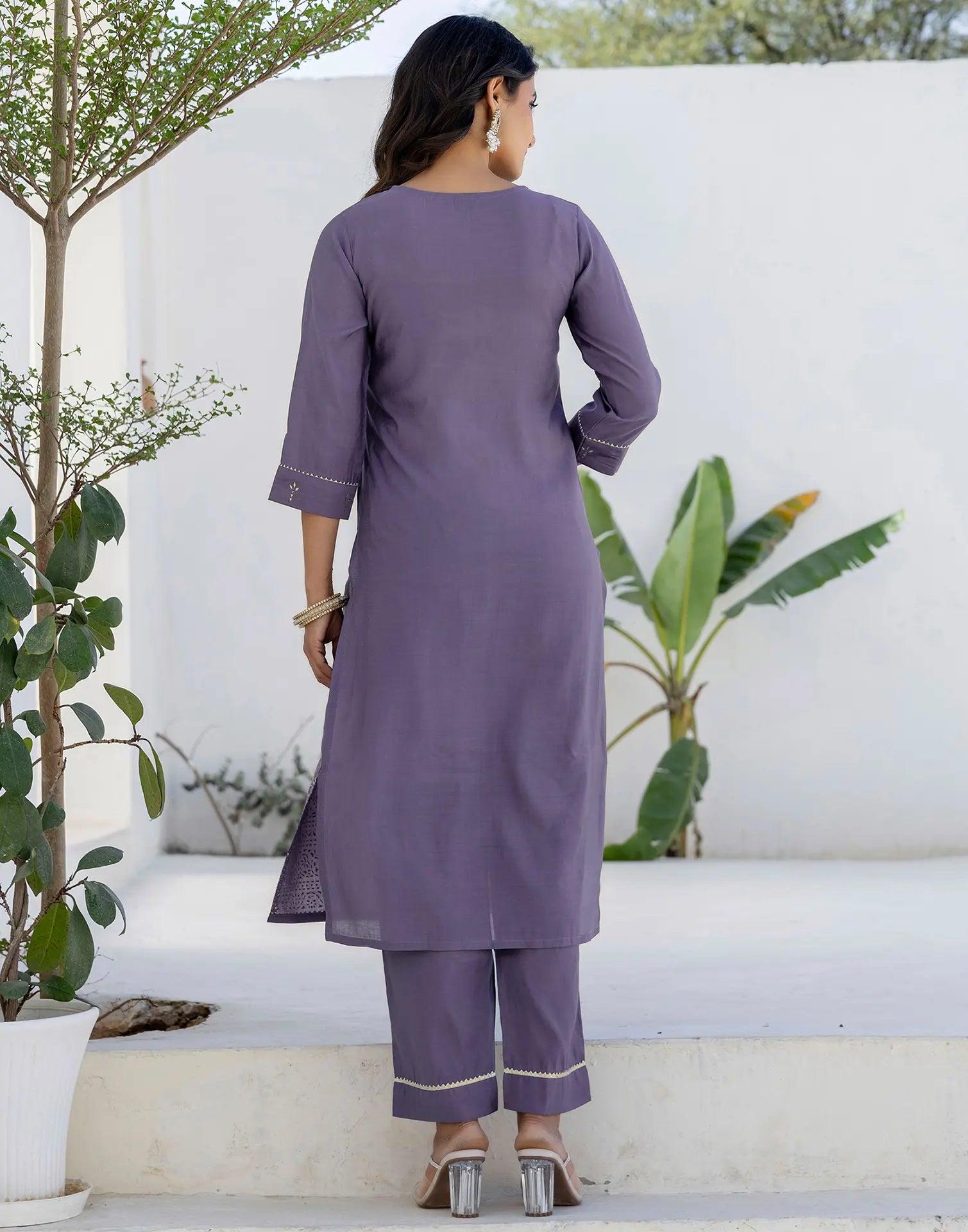 Silk Blend Foil Print Straight 3 Piece Kurta Set