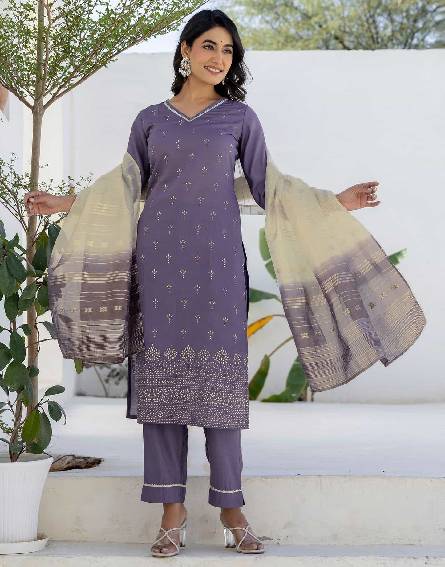 Silk Printed Straight Kurta with Pant & Dupatta