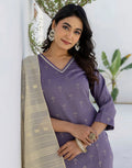 Silk Blend Foil Print Straight 3 Piece Kurta Set