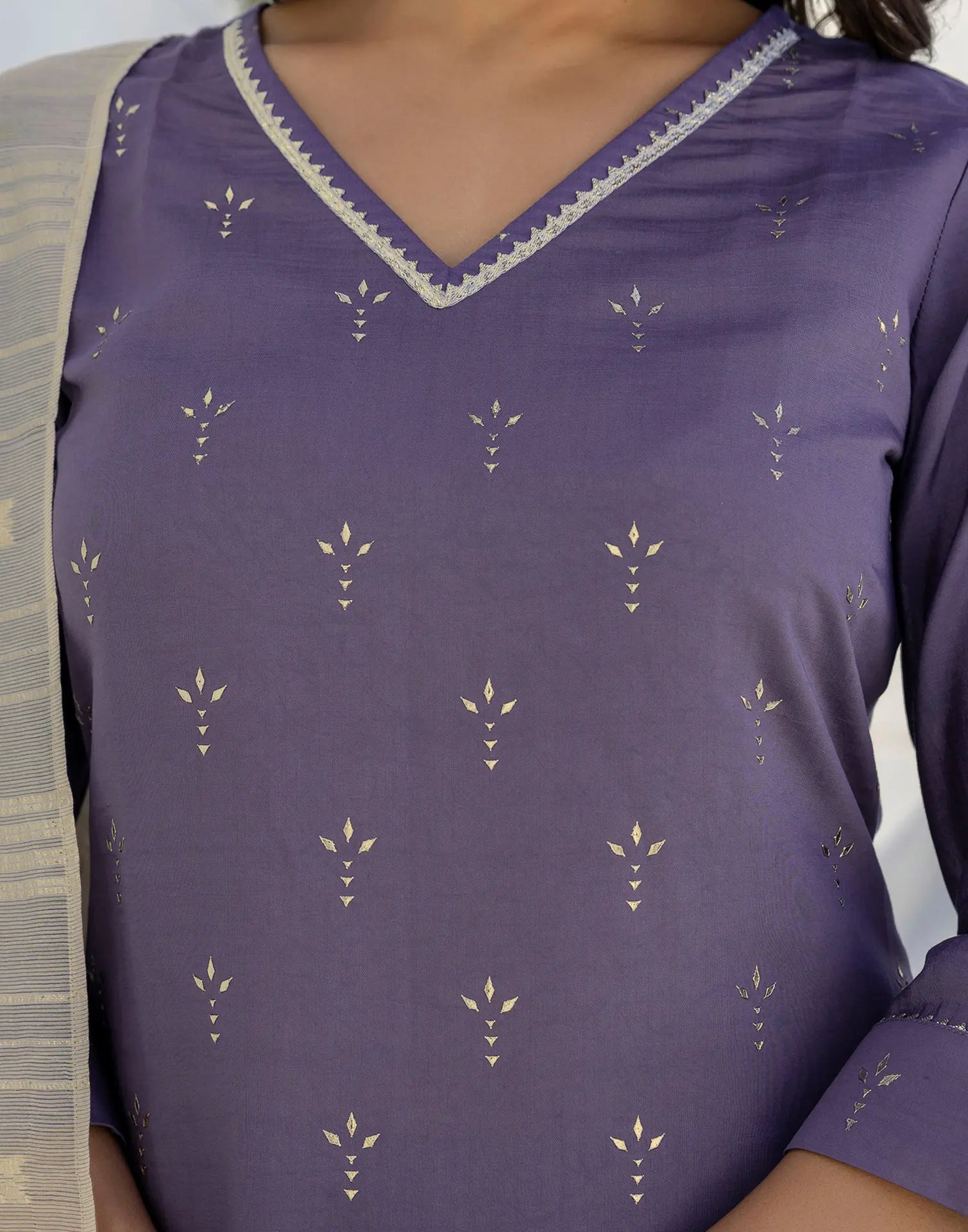Silk Blend Foil Print Straight 3 Piece Kurta Set