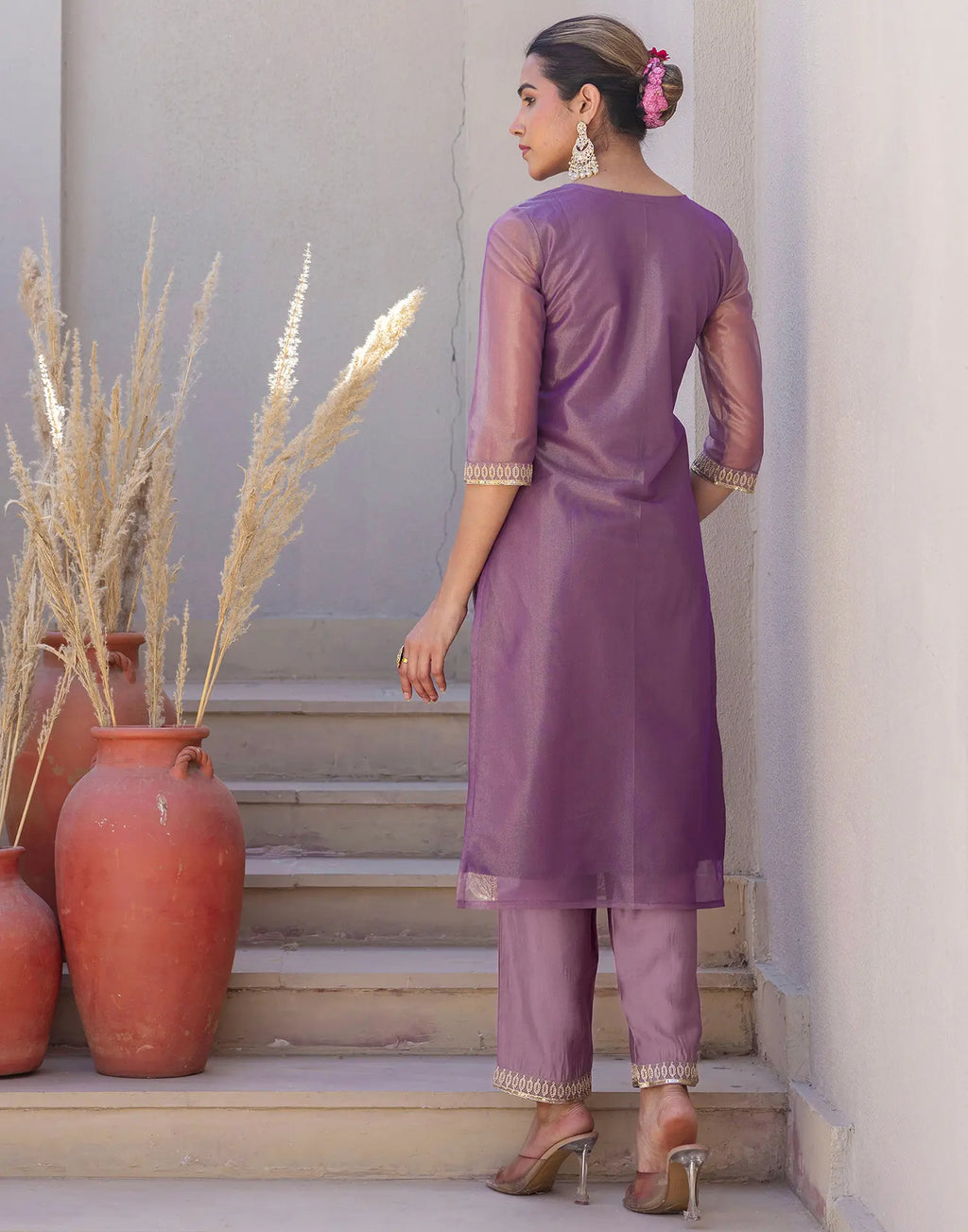 Shimmer Net Embroidered Straight 3 Piece Kurta Set