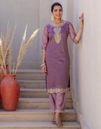 Shimmer Net Embroidered Straight 3 Piece Kurta Set