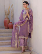 Shimmer Net Embroidered Straight 3 Piece Kurta Set
