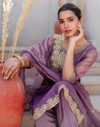 Shimmer Net Embroidered Straight 3 Piece Kurta Set