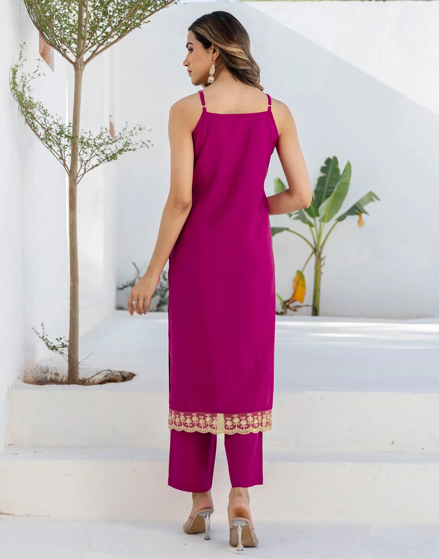 Silk Blend Foil Print Straight 3 Piece Kurta Set