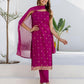 Silk Blend Foil Printed and Embroidery Lace Straight Kurta with Pant & Dupatta