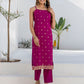 Silk Blend Foil Printed and Embroidery Lace Straight Kurta with Pant & Dupatta