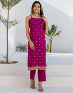 Silk Blend Foil Print Straight 3 Piece Kurta Set