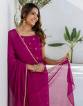 Silk Blend Foil Print Straight 3 Piece Kurta Set