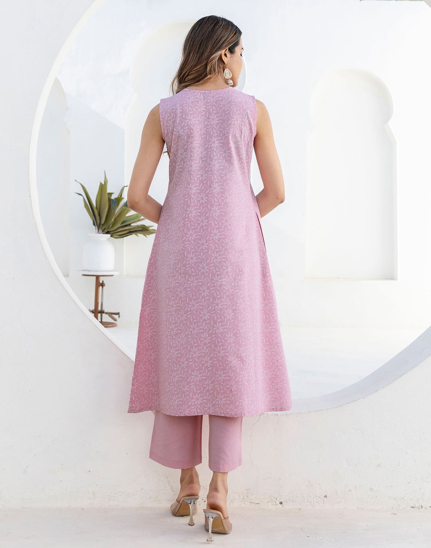 Cotton Printed A-Line Sleeveless Kurta with Pant & Dupatta