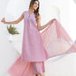 Cotton Printed A-Line Sleeveless Kurta with Pant & Dupatta