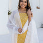Cotton Bandhani Printed A-Line Kurta with Pant & Dupatta