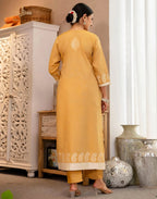 Yellow Cotton Woven Straight Kurta Set with Pant & Dupatta under 1250