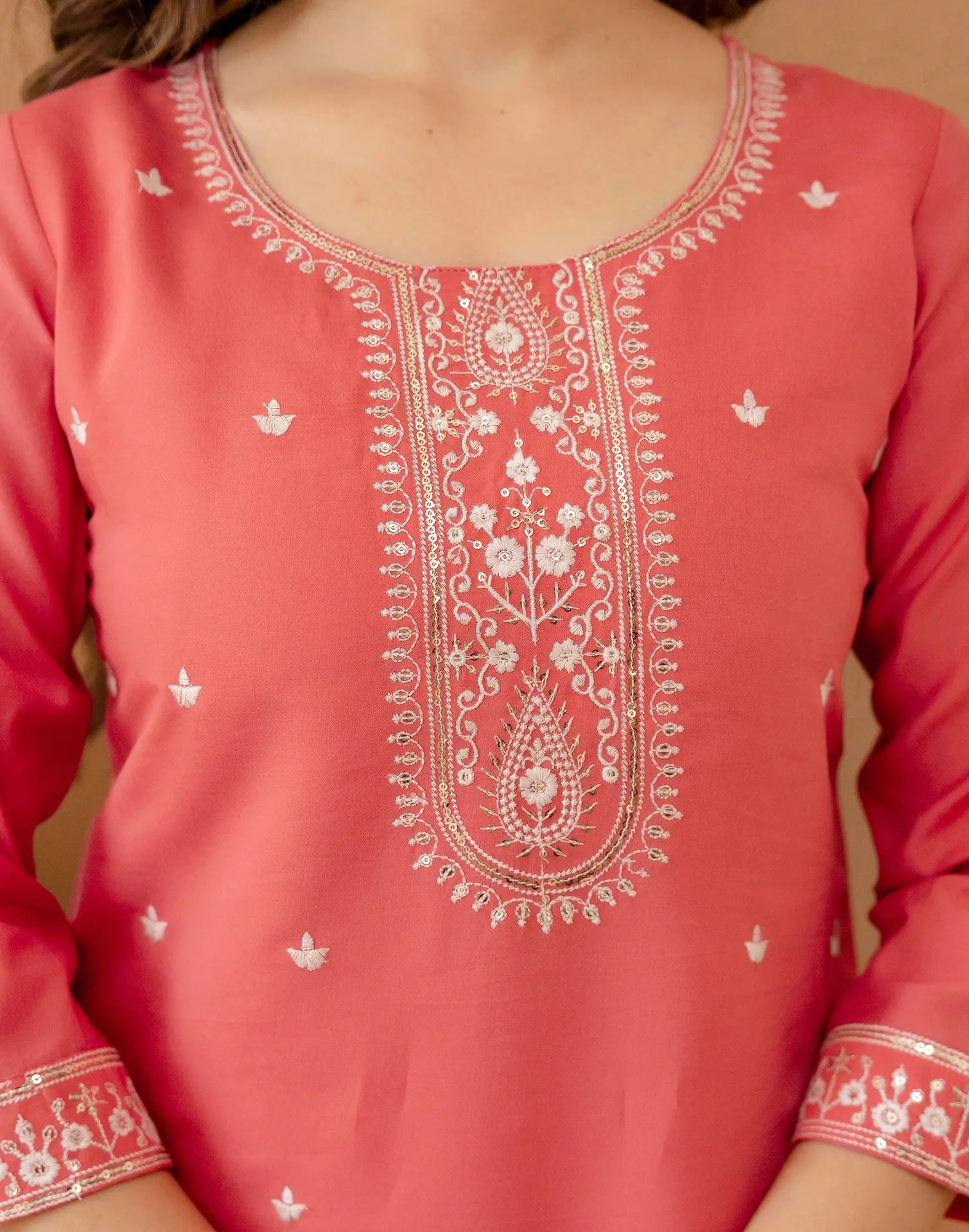 Silk Blend Embroidered Straight 3 Piece Kurta Set