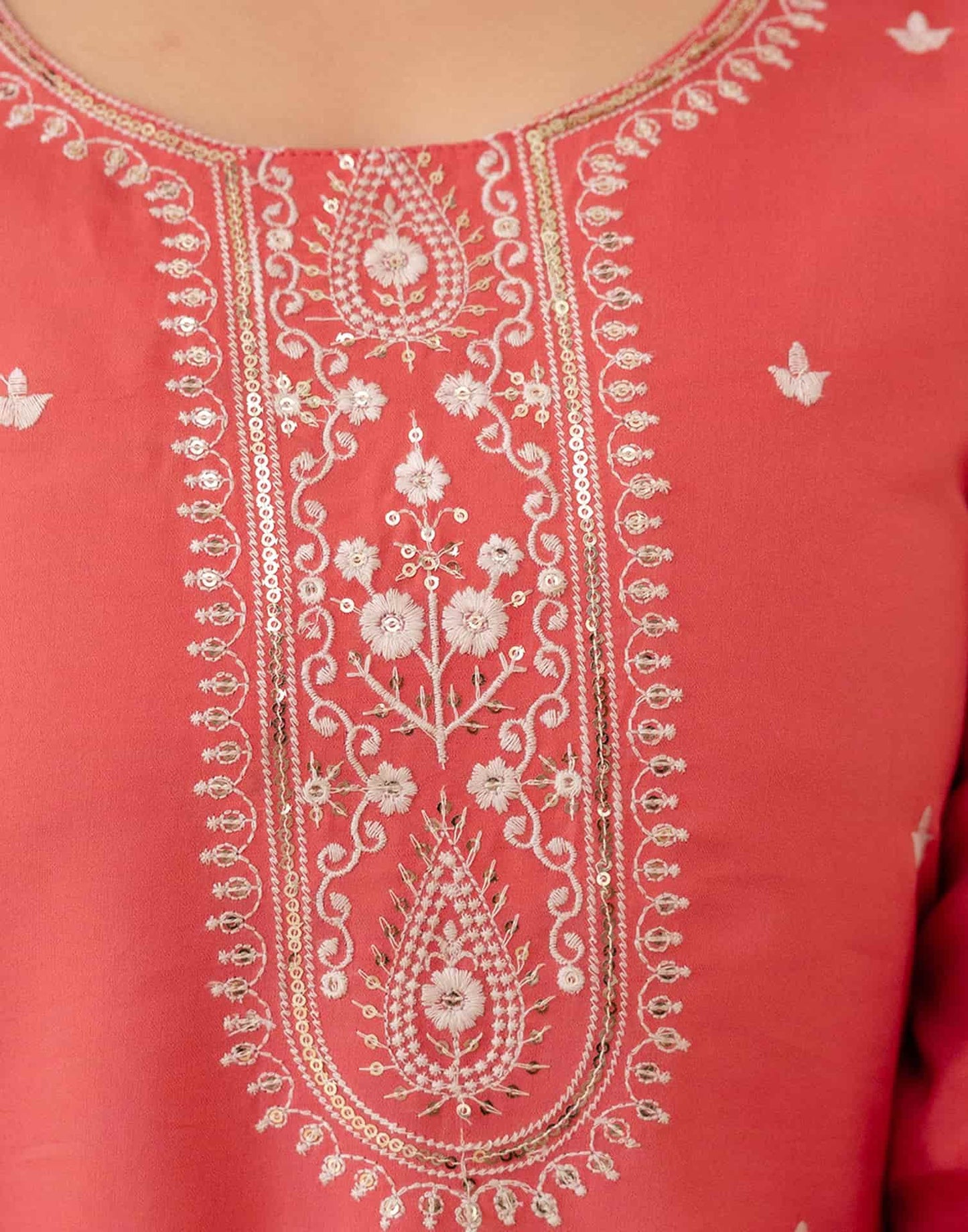 Silk Blend Embroidered Straight Kurta with Pant & Dupatta