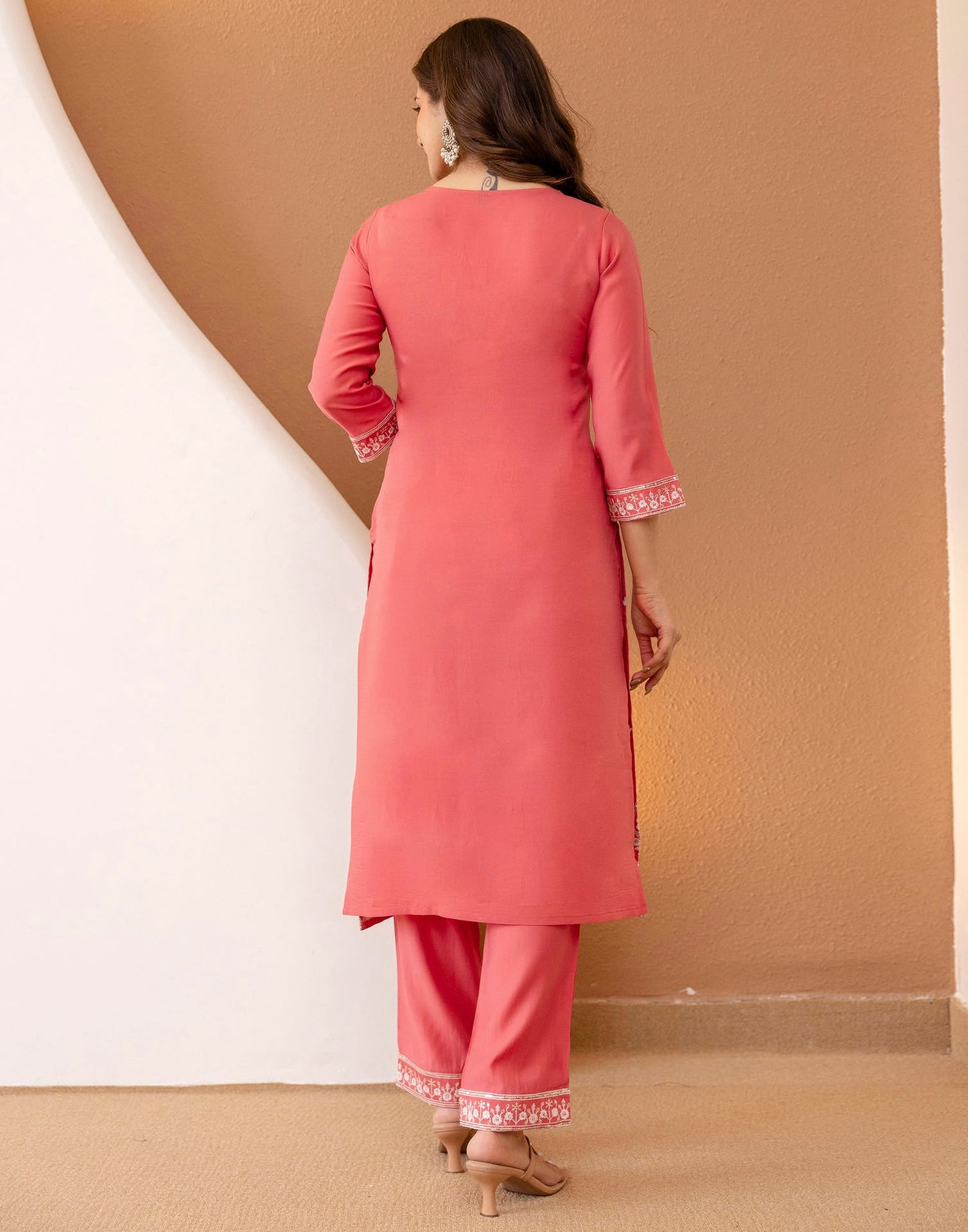 Silk Blend Embroidered Straight Kurta with Pant & Dupatta