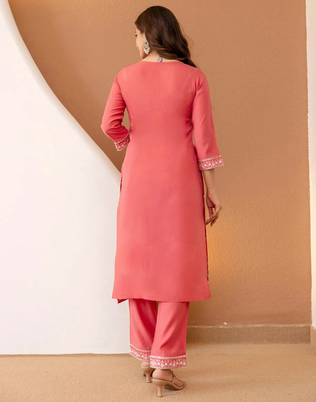 Silk Blend Embroidered Straight 3 Piece Kurta Set