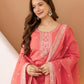Silk Blend Embroidered Straight Kurta with Pant & Dupatta