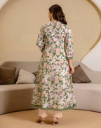 Cotton Floral Print Anarkali 3 Piece Kurta Set