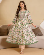 Cotton Floral Print Anarkali 3 Piece Kurta Set