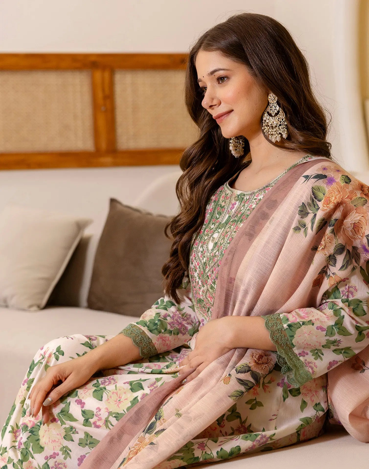 Cotton Floral Print Anarkali 3 Piece Kurta Set