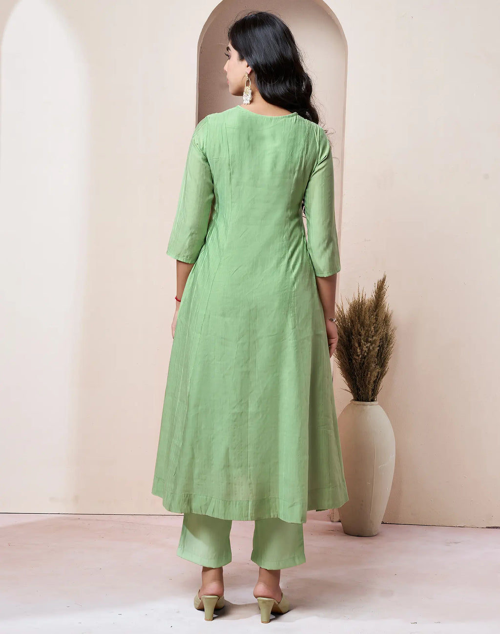 Poly Chinnon Embroidered A-Line 3 Piece Kurta Set