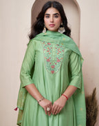 Poly Chinnon Embroidered A-Line 3 Piece Kurta Set
