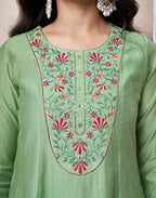 Poly Chinnon Embroidered A-Line 3 Piece Kurta Set