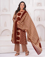 Skylee Cotton Printed Straight 3 Piece Kurta Set For Woman