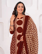 Skylee Cotton Printed Straight 3 Piece Kurta Set For Woman