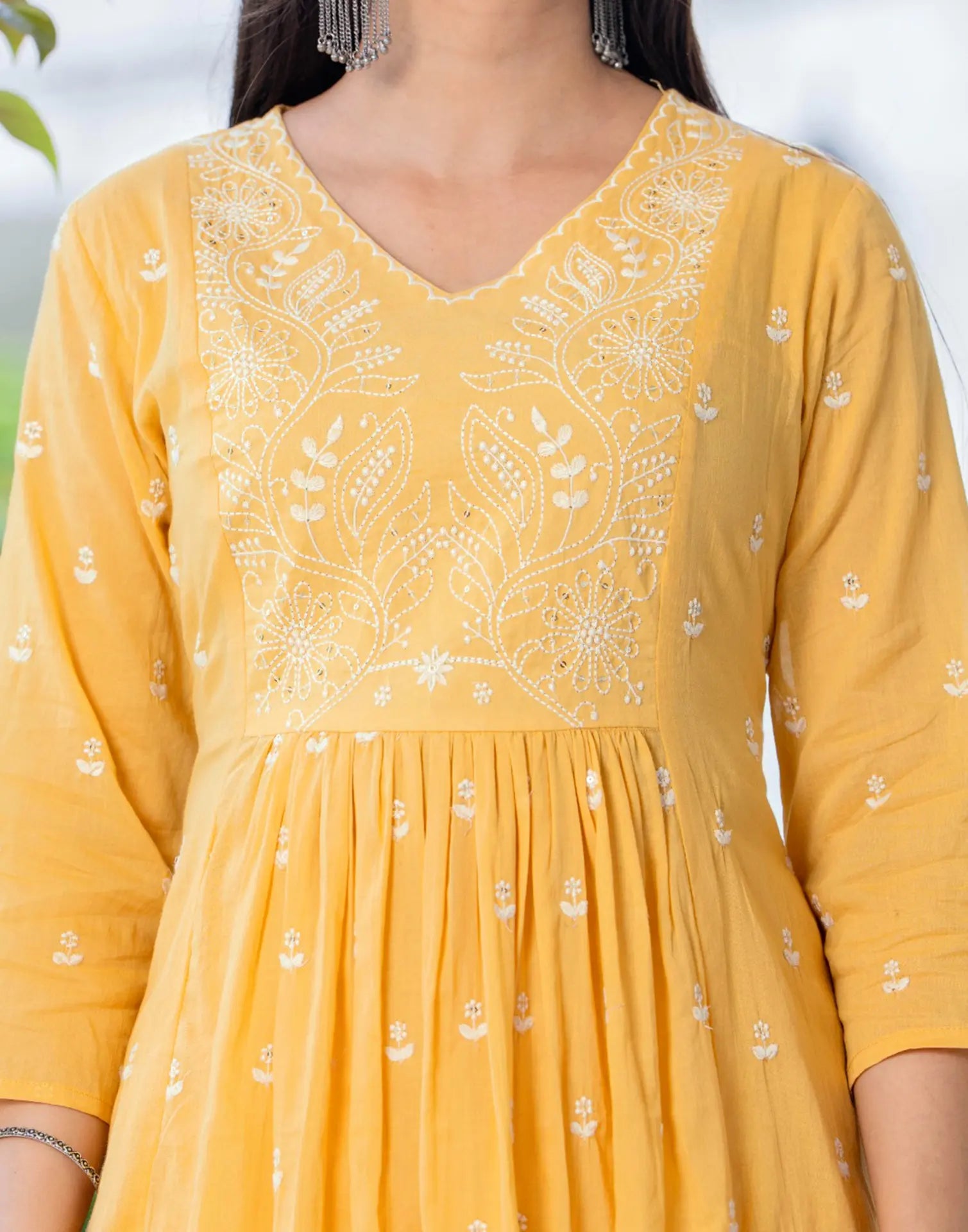 Skylee Cotton Embroidered A-Line 3 Piece Kurta Set For Woman