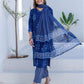 Dark Blue Silk Printed V Neck 3/4 Sleeve Straight Kurta Set With Pant & Dupatta